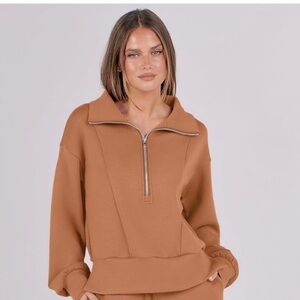 NWT Anrabess Camel Half Zip Fall/Winter Sweatshirt Lounge Top, Size Large